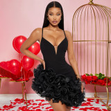 Sexy Strapless Solid Ruffles Cami Irregular Dress