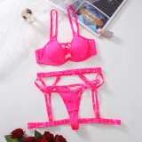 Sexy Lingerie Bra Thong Lace-Up Garter See-Through Sexy Three-Piece Set