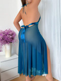 Plus Size Backless Lace Halter Long Dress Sexy Lingerie