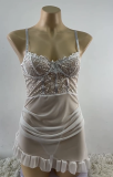 Lace Mesh Ruched Ruffle Cami Nightdress Sexy Lingerie