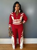 High Neck Zipper Jacket and Contrast Color Trousers Tracksuit Two Piece Set