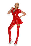 Sexy PU Leather Short Sleeve Pleated Dress Nightclub Dress
