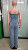Casual Sexy Suspender Button Wide Leg Denim Jumpsuit