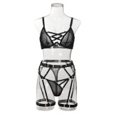 Sexy Lingerie Bra Thong Lace-Up Garter See-Through Sexy Three-Piece Set