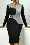 Contrast Color Patchwork Irregular Stretchy Back Slit Bodycon Dress