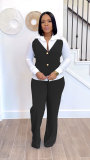 Contrast Patchwork Shirt Top Pants Two-Piece Set