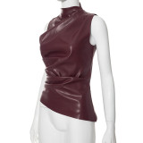PU Leather Sleeveless Ruched Top