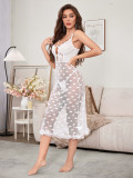 Heart Print Lace See-Through Night Dress Sexy Lingerie
