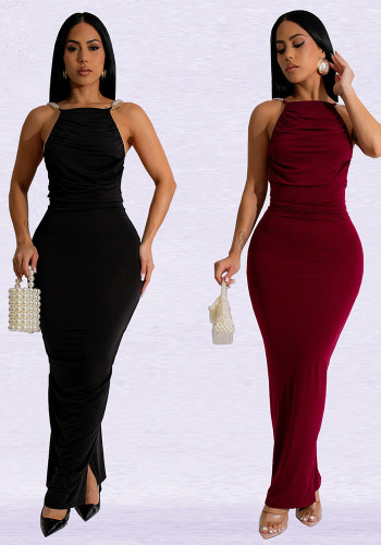 Sexy Low Back Solid Color Bodycon Maxi Dress