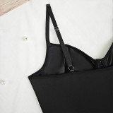 Black Sexy PU Leather Temptation Slim Waist Straps Bodysuit