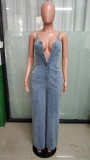 Casual Sexy Suspender Button Wide Leg Denim Jumpsuit