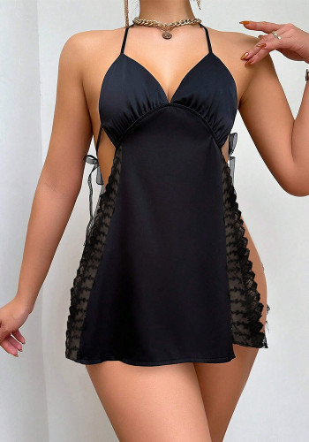 Lace Patchwork Black Nightdress Sexy Lingerie