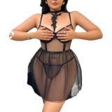 See-Through Black Lace Mesh Seduction Night Dress