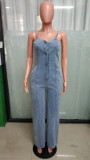Casual Sexy Suspender Button Wide Leg Denim Jumpsuit