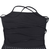 Sexy Rhinestone Strappy Back Bodycon Dress
