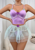 Sexy Lingerie Set Lace Pearl Cami Top Mini Skirt Thong Three Piece Set