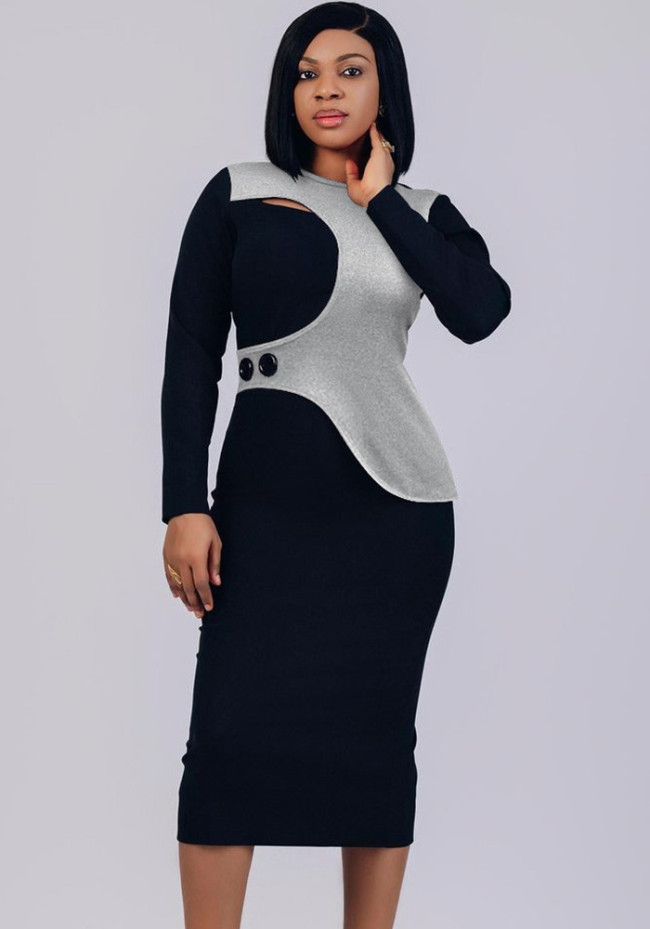 Contrast Color Patchwork Irregular Stretchy Back Slit Bodycon Dress