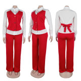 Contrast Patchwork Shirt Top Pants Two-Piece Set