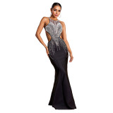 Fishtail Halter Open Back Maxi Evening Dress