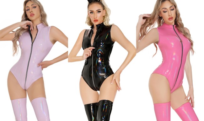 PU Leather Zipper Bodysuit Sexy Lingerie Wholesale