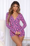 Valentine's Day Print Long Sleeve Comfortable Pajamas Sexy V-Neck Rompers Home Clothes