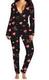 Heart Print Pajamas Jumpsuit Home Clothes Valentine's Day Onesie