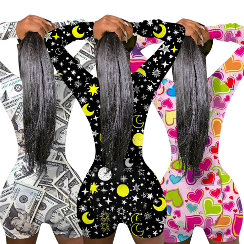 Valentine's Day Onesie Sexy Print Home Pajamas Rompers with Butt Flip
