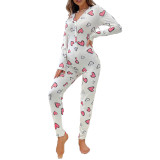 Heart Print Pajamas Jumpsuit Home Clothes Valentine's Day Onesie