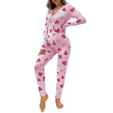 Heart Print Pajamas Jumpsuit Home Clothes Valentine's Day Onesie