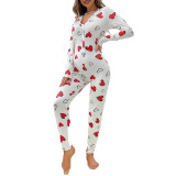 Heart Print Pajamas Jumpsuit Home Clothes Valentine's Day Onesie