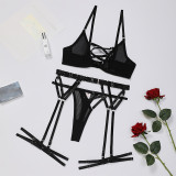 Sexy Lingerie Bra Thong Lace-Up Garter See-Through Sexy Three-Piece Set