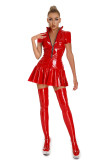 Sexy PU Leather Short Sleeve Pleated Dress Nightclub Dress