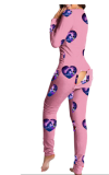 Heart Print Pajamas Jumpsuit with Butt Flip Home Clothes Valentine's Day Onesie