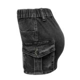 Denim Stretchy Cargo Skirt wih Pockets