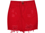 Red Denim High Waisted Ripped Bodycon Skirt