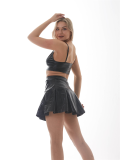 Pleated PU Leather Fashion Skirt