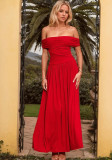 Red Off Shoulder Formal Party Long Dress