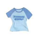 American Style Two-piece set Patchwork Letter Print Tee and Shorts