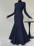 High Collar Chic Slim Long Sleeve Maxi Dress