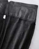 Black Pocket PU Leather Tight Pants