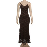 Dress Sexy V-Neck Lace Hollow Straps Maxi Dress