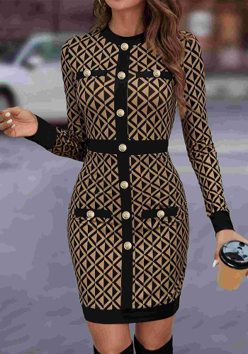 Geometric Contrast Color Patchwork Fashionable Bodycon Dress