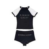 American Style Two-piece set Patchwork Letter Print Tee and Shorts