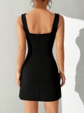 Elegant Suspender Low Back Dress