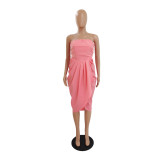 Sexy Strapless Slim Waist Solid Ruched Party Dress
