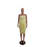 Sexy Strapless Slim Waist Solid Ruched Party Dress