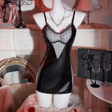Sexy Black Polka Dot Mesh Patchwork PU Leather Nightclub Dress