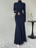 High Collar Chic Slim Long Sleeve Maxi Dress