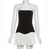Dress Black and White Sexy Strapless Short Pleated Dress