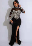 Sexy Rhinestone See-Through Mesh Patchwork Slit Night Club Dress